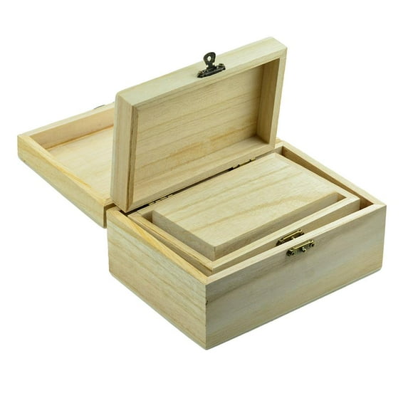 3 Pieces 125/175mm Delicate Unfinished Wood Wooden Jewelry Storage Box Treasure Chest Box with Hinged Lid for Arts, Crafts,
