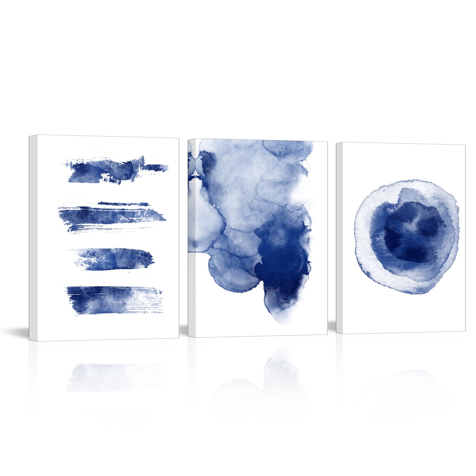 3 Pieces 12x16 inch Modern Abstract Canvas Wall Print Set, Blue and White Wall Art Decor with Minimalist Line Art Prints for Living Room