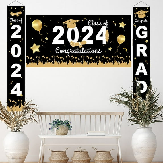 3 Pieces 2024 Graduation Party Decorations Graduation Porch Sign Class Of 2023 Grad Banner Graduation Hanging Porch Banner Door Sign For Grad Party Home Door Porch Wall Decor