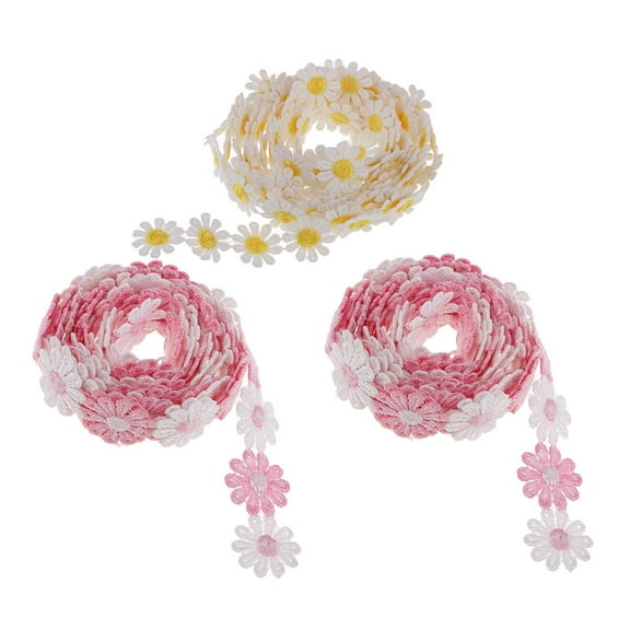 3 Pieces 3 Yards 25mm Decorating Lace Embroidered Ribbons for Sewing or Craft Dress Clothing Decoration (Daisy)