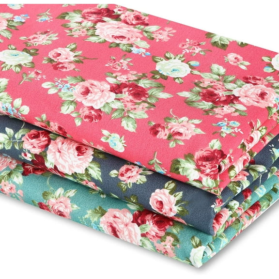 3 Pieces 3 Yards 62 Inch Wide Vintage Floral Cotton Fabric Rose Pattern Flowers Print Quilting Fabric Bundle for Valentine's Day Quilting Sewing Crafting DIY Making