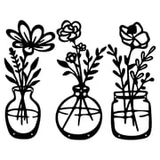 3 Pieces 5.9" x 14.5" Metal Flowers Wall Decor, Minimalist Black Vase Flower Wall Art, Rustic Farmhouse Floral Wall Sculptures Hanging Sign for Kitchen Bathroom Bedroom Room Home Decoration