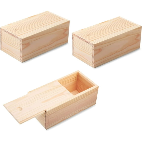 3 Pieces 7.87 x 3.94 x 3.15 Inch Unfinished Wood Box with Sliding Lid, Small Wooden Storage Crates Container Empty Gift Boxes Pencil Box for Crafts Project Hobby Wood