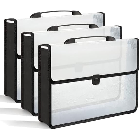 3 Pieces A3 11 x 17 inch Expandable File Folder with Handle Expandable Folders for Documents Snap Closure Black Horizontal Large Clear Organizer Storage for Plots Charts$$Office