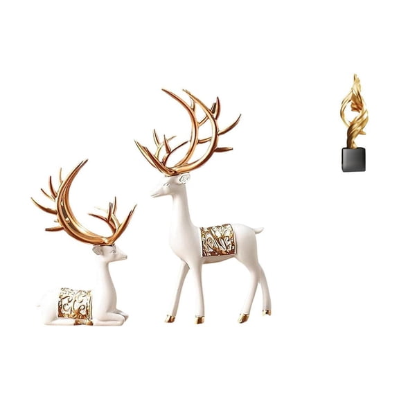 3 Pieces Abstract Art Statue Deer Sculpture Figurine Resin Material Creative Collection for House and Office