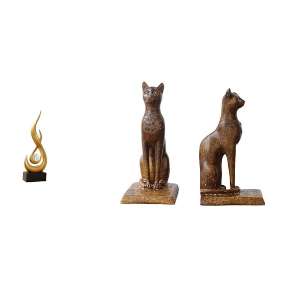 3 Pieces Abstract Fire Sculpture Cat Statue Bookend Resin Material Decorative Accent for Office Living Room Shelf