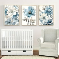 3 Pieces Abstract Plant Canvas Painting, Flower Wall Art Prints, Modern Blue Floral Paintings for Living Room Bedroom Bathroom Unframed