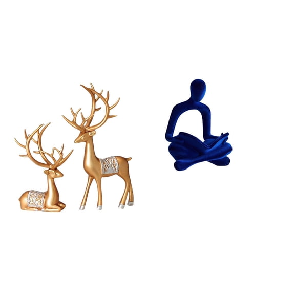 3 Pieces Abstract Thinker Figurine Deer Sculpture Statue Resin Artistic Design for Living Room Wedding Study