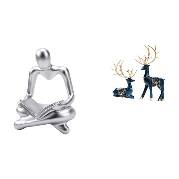 3 Pieces Abstract Thinker Figurine Elk Deer Statue Reindeer Sculpture Resin Material for Living Room Office Display