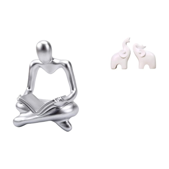 3 Pieces Abstract Thinker Statue Human Figurine Elephant Sculpture Resin Craft for Home Office Shelf Display