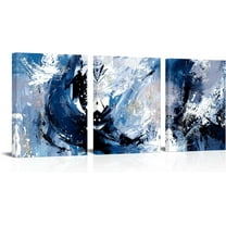 3 Pieces Abstract Wall Art Modern Black and Blue Boho Picture Painting for Living Room Office and Bedroom Ready to Hang 12x16inchx3pcs (Black and Blue)