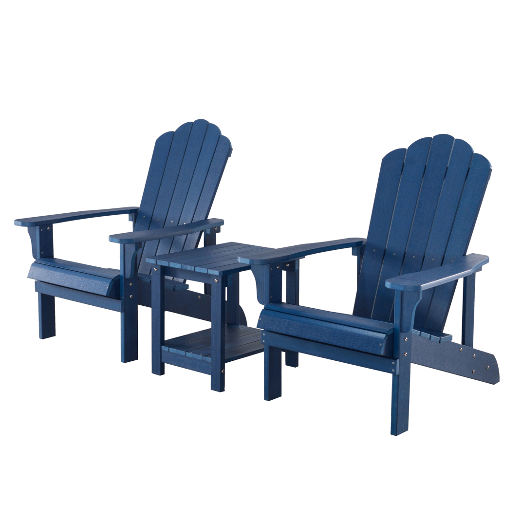 3 Pieces Adirondack Chair Set, Outdoor Wood Furniture Set with 2 Folding Lounge Chairs & Side Table,Widened Armrest Ergonomic Design,All Weather Conversation Set for Garden Patio Backyard,Blue - image 1 of 4