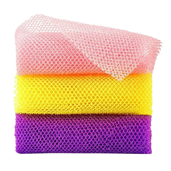 3 Pieces African Bath Sponge African Net Long Net Bath Sponge Exfoliating Shower Body Scrubber Back Scrubber Skin Smoother,Great for Daily Use-Yellow-31.4"*11.8"