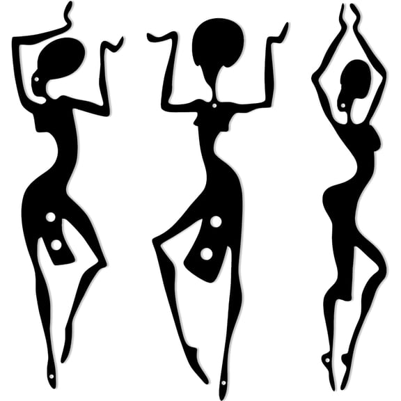 3 Pieces African Black Metal Wall Arts, Rustic Farmhouse Decor, Ethnic Dance Style Drawing Wall Art for Indoor Kitchen Bathroom Bedroom Living Room Dining Room