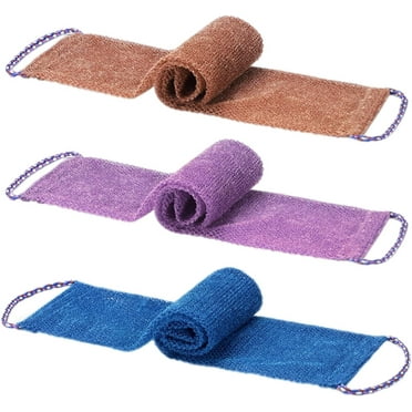 3 Pieces African Exfoliating Net Sponge, African Bathing Back Scrubbers, Shower Net Body Scrubber with Pull Strap (Black Pink Blue)