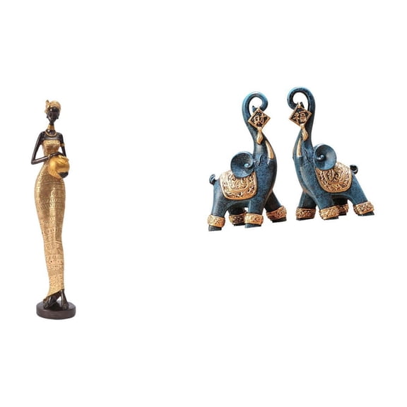 3 Pieces African Statues and Sculptures Elephant Figurine Women Statue Resin Ornament for Bedroom Living Room Gift