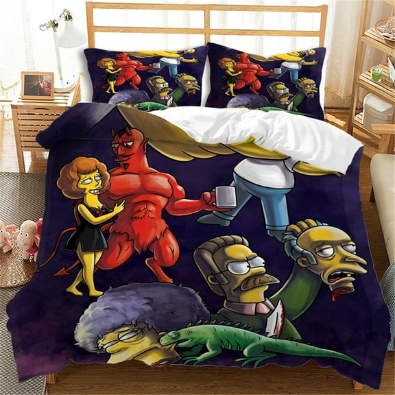 3 Pieces All Season Bedding Set Cartoon The Sim-psons Duvet Cover Set Comfy Soft Quilt Cover Set with Zipper Closure