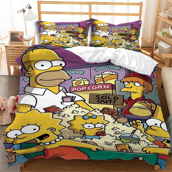3 Pieces All Season Bedding Set Cartoon The Sim-psons Duvet Cover Set Comfy Soft Quilt Cover Set with Zipper Closure