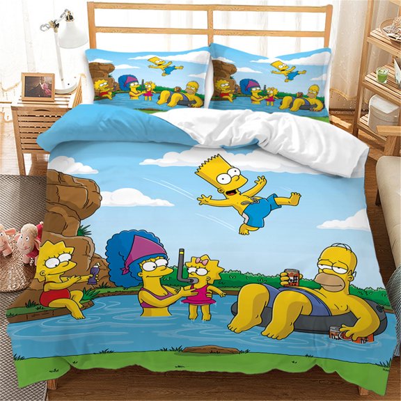 3 Pieces All Season Bedding Set Cartoon The Sim-psons Duvet Cover Set Comfy Soft Quilt Cover Set with Zipper Closure