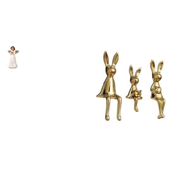 3 Pieces Angel Bunny Sculpture Resin Ornament Decorative Gift for Kids Living Room Home Office Shelf Display