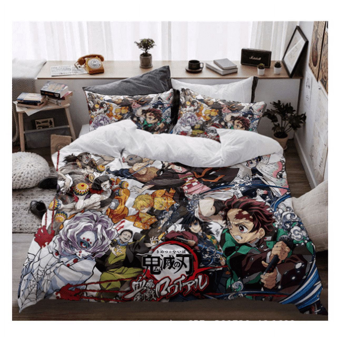 3 Pieces Anime Demon Slayer Bedding Bed Set King Size Lightweight Manga ...