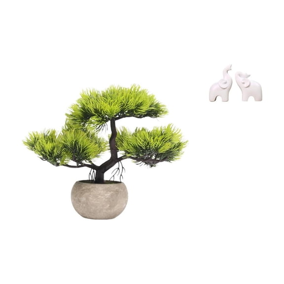 3 Pieces Artificial Bonsai Tree Faux Plant Pot Resin Elephant Sculpture Unique Indoor Home Office Decor Set