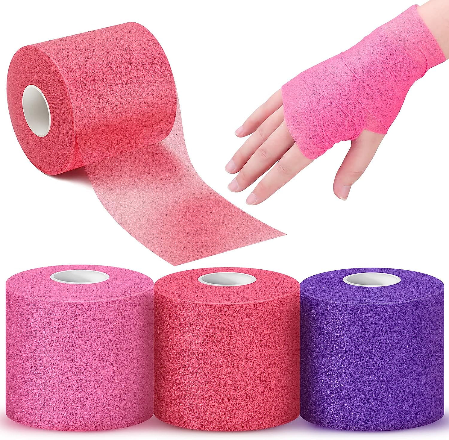 3 Pieces Athletic Pre Wrap Tape for Hair Foam Underwrap Tape Sports Pre