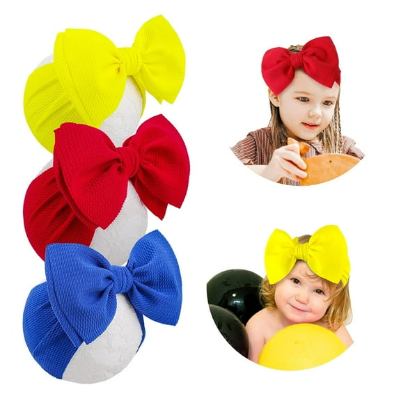 3 Pieces Baby Girl Headbands, Big Bows Soft Infant Toddler Headbands, Baby Hair Bows Elastics Hairbands Newborn Kids