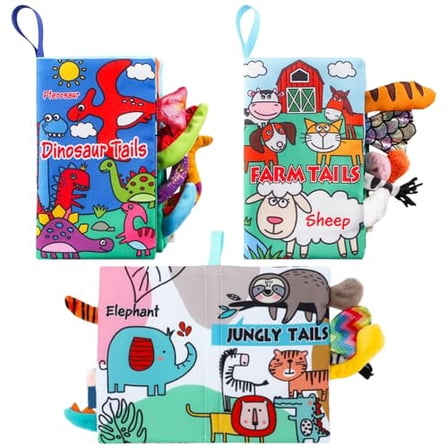 3 Pieces Baby Soft Cloth Books 0-6 Months High Contrast Sensory Baby Toys 6 to 12 Months Crinkle Touch Feel Teething Carseat Newborn Shower Gift