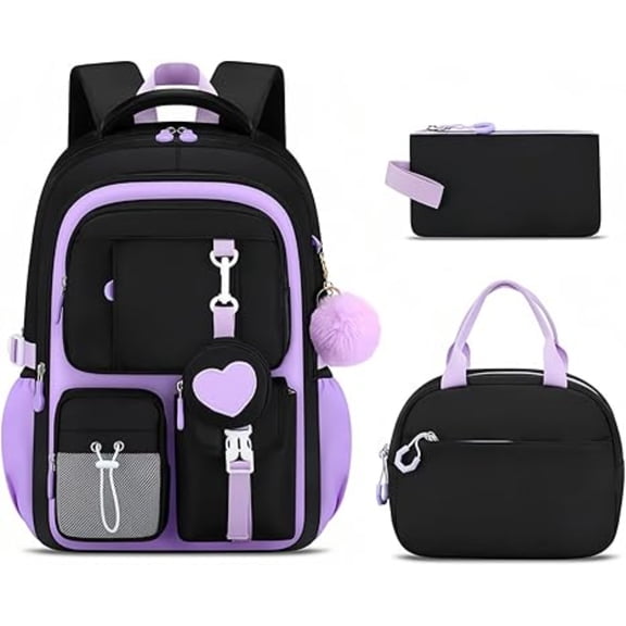 3 Pieces Backpack Set with Lunch Box Pencil Case, Large Capacity Lightweight Teen Backpack for Middle High School Daily Use