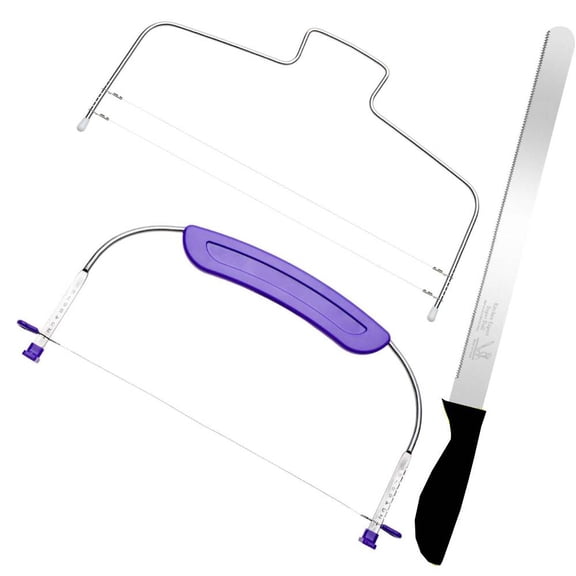 3 Pieces Baking Adjustable 2-Wire Layer Cake Cutter Leveler and Stainless Steel Knife, 12.6Inches x 6.3-Inches