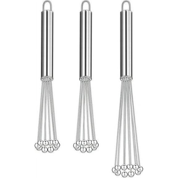 3 Pieces Ball Whisk Set Whisk Beater Stainless Steel Ball Whisk in 10 Inch and 12 Inch Wire Ball Egg Whisk Kitchen Whisks Set for Cooking Blending Whisking Beating Stirring