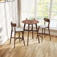 thumbnail image 1 of 3 Pieces Bar Table Set, Modern Wooden Top Round Counter Height Pub Table with 2 Soft Upholstered Bar Stools, Pub Dining Set of 3 for Kitchen, Restaurant, Cocktail Bar, Walnut, 1 of 9