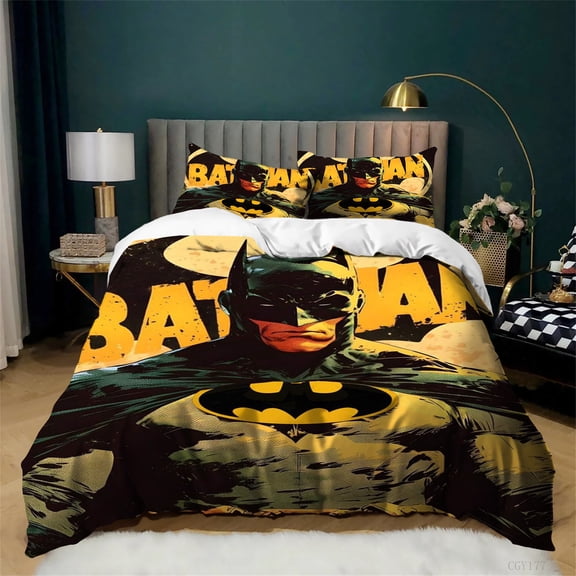 3 Pieces Bat-man Duvet Cover Bedding Set Soft Breathable Comforter Set Lightweight Quilt Cover with Pillow Sham