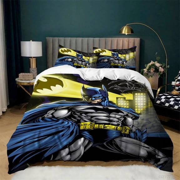 3 Pieces Bat-man Duvet Cover Bedding Set Soft Breathable Comforter Set Lightweight Quilt Cover with Pillow Sham