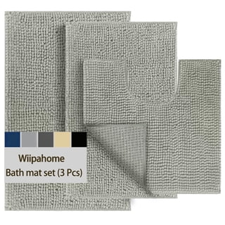 3 Pieces Bath Mat Set, Soft Chenille Bathroom Rugs Mat, Absorbent Spa Shaggy Bath Rugs Set, Machine Washable & Non Slip Bath Mats for Bathroom, Tub, Shower(Grey)