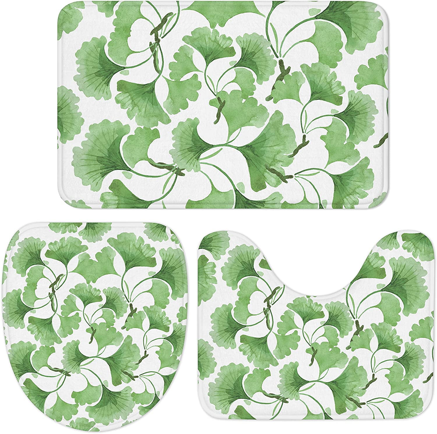 3 Pieces Bath Rug Set Toilet Seat Cover Spring Ginkgo Leaf Tropical ...