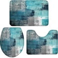 thumbnail image 1 of 3 Pieces Bath Rug Set Toilet Seat Cover Turquoise and Grey Abstract Art Painting Teal Print Contour Rug Pedestal Mat and Toilet, 1 of 5