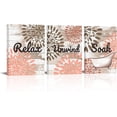 thumbnail image 1 of 3 Pieces Bathroom Canvas Wall Art Relax Unwind Soak Prints on Rustic Backdrop Painting Pink Dahlia Flower Painting on Wood Board Artwork for Bathroom Wall Decor 12x16inchx3pcs (Red), 1 of 5