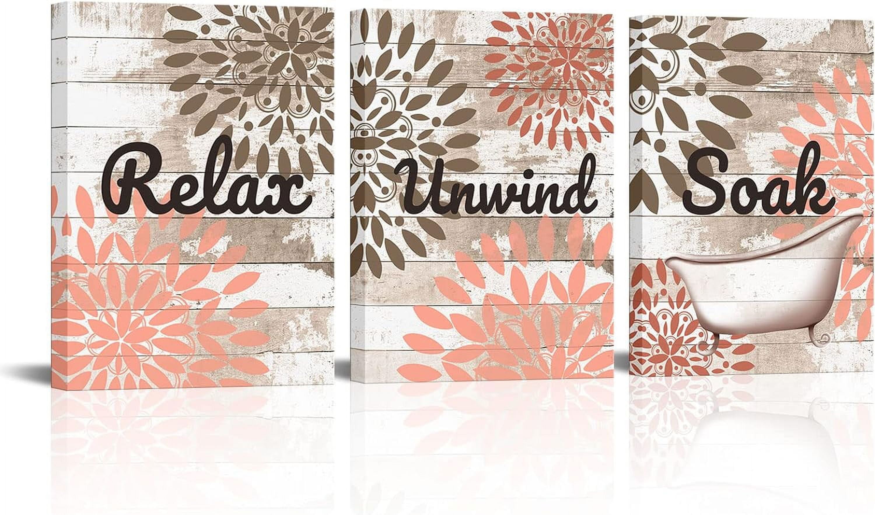 3 Pieces Bathroom Canvas Wall Art Relax Unwind Soak Prints on Rustic ...