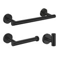 thumbnail image 1 of 3 Pieces Bathroom Hardware Set 12" Towel Bar Tissue Paper Roll Holders Wall Mounted Hook Matte Black Heavy Duty 304 Stainless Steel, 1 of 5