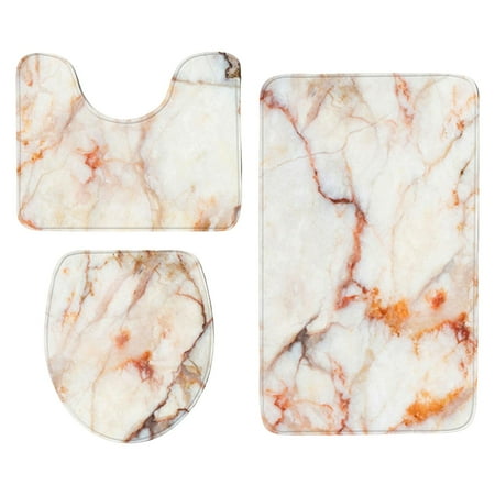 3 Pieces Bathroom Rug Set Toilet Floor Carpet U Shape Toilet Rug Shower Mat Feet Mat with Toilet Seat Cover Anti Skid Marble