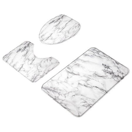 3 Pieces Bathroom Rug Set Toilet Floor Carpet U Shape Toilet Rug Shower Mat Feet Mat with Toilet Seat Cover Anti Skid White Gray