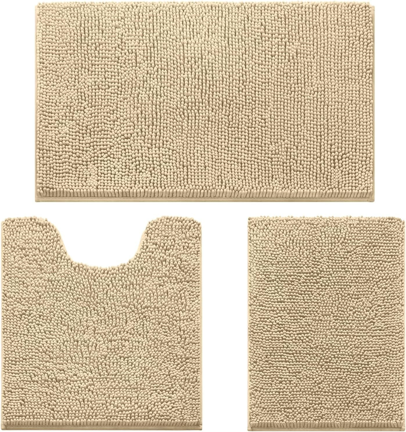 Luxury Chenille Bath Rugs Bathroom Mats Absorbent Non-Slip Capet, 3 Piece Set