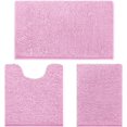 thumbnail image 1 of 3 Pieces Bathroom Rugs, Ultra Soft Non Slip Absorbent Chenille Toilet Bath Mat Set (Pink), 1 of 6
