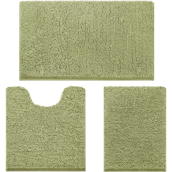 3 Pieces Bathroom Rugs, Ultra Soft Non Slip Absorbent Chenille Toilet Bath Mat Set (Sage Green)