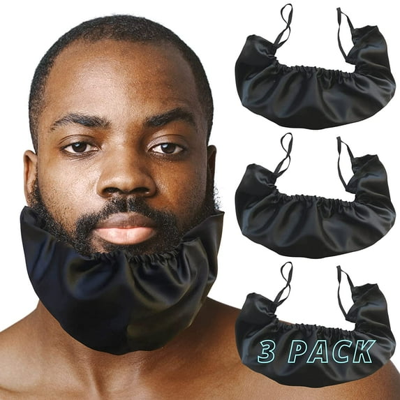 3 Pieces Beard Bandana Beard Covers Adjustable Facial Hair Apron Guard Bonnet Mens Bedtime Bib Cap (Black)