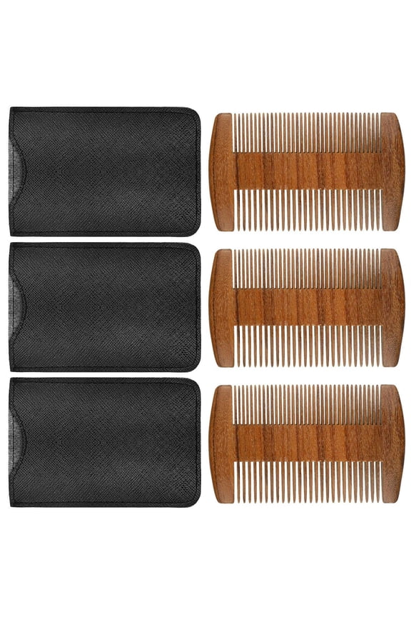 3 Pieces Beard Comb for Men Natural Sandalwood Wooden Mustaches Combs