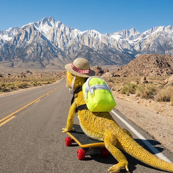 3 Pieces Bearded Dragon Accessories Set, Bearded Dragon Costume Clothes Lzard Toy Adjustable Hat Mini Backpack and Skateboard for Lizard Hamster Parrot Turtle Small Animals Cool Reptile yellow