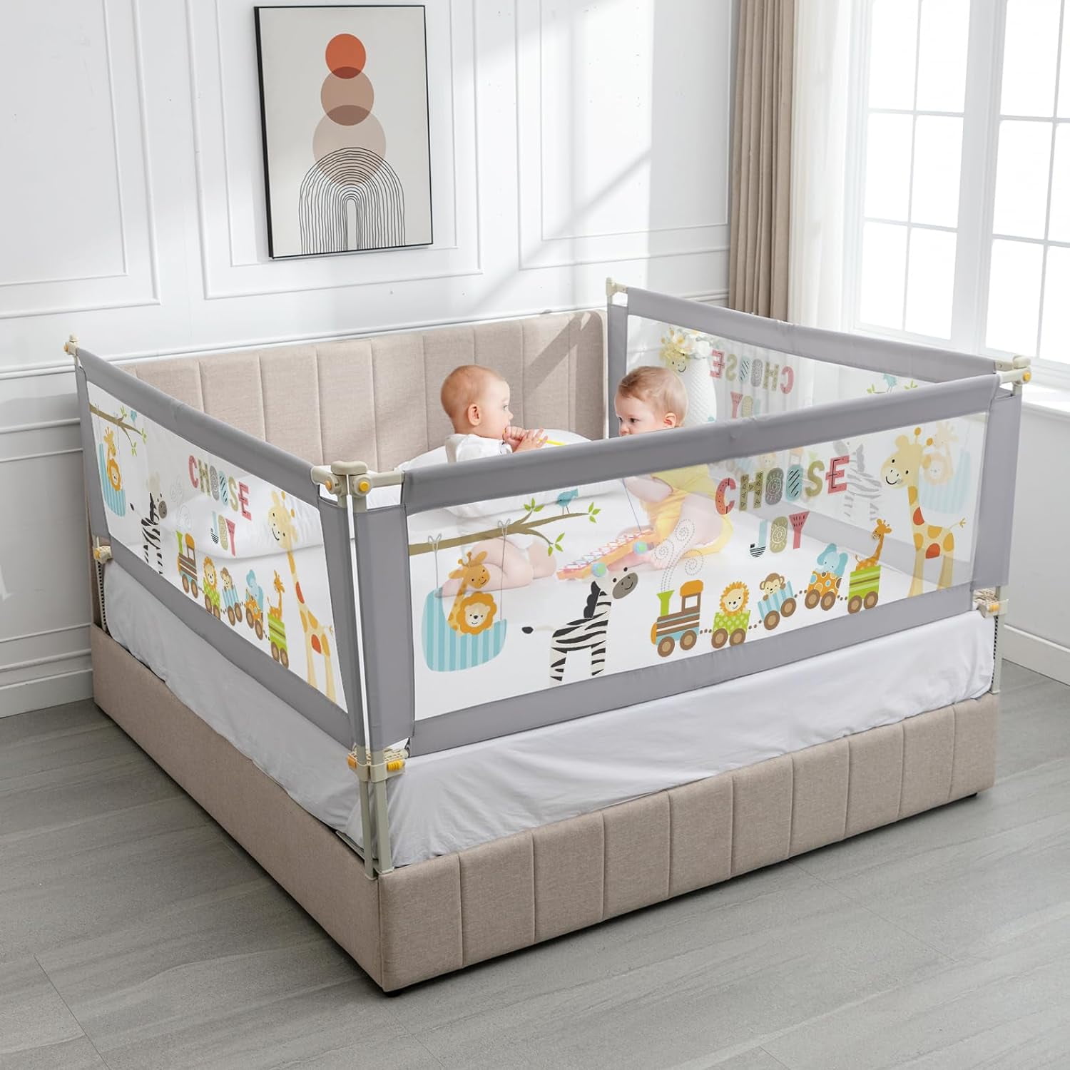 Linor 3 Piece Baby Bed Rail Guard Adjustable Foldable Fits 2 11.8 Mattress Zoo Pattern Queen Walmart